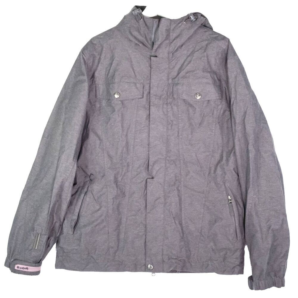 Planet Earth Snowboard Jacket Womens Large Gray Purple Ski Hooded Pockets Vtg